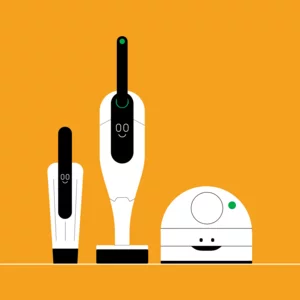 Vorwerk: Foto: Dieses Bild ist eine Illustration der drei Kobold Reinigungsgeräte Handstaubsauger, Akku-Staubsauger und Saugroboter. 